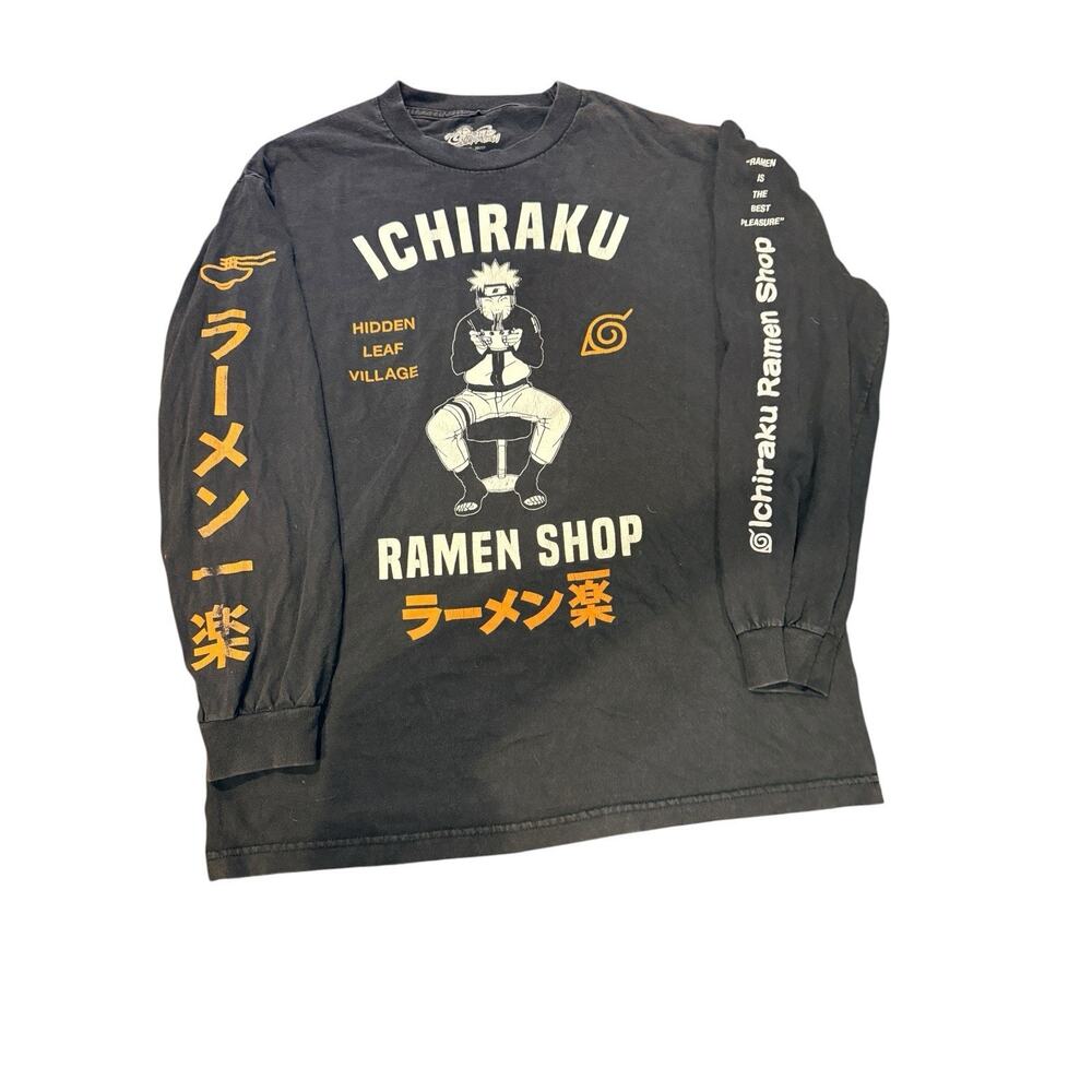 ICHIRAKU RAMEN SHOP NARUTO MENS LARGE LONG SLEEVE BLACK TEE